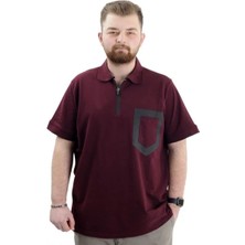 Superxl Büyük Beden Erkek T-Shirt Fermuarlı Polo Yaka Cepli U24325 Mürdüm