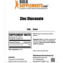 Bulk Supplements Zinc Gluconate 250gr 685 Servis  (Skt Özel Fiyatı 31/07/2022)