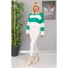 Wonmex Çizgi Detaylı Şardonlu Crop Sweatshirt