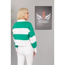 Wonmex Çizgi Detaylı Şardonlu Crop Sweatshirt