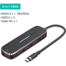 Sipariş Vakti Usams US-SJ578 5 In 1 Çok Fonksiyonlu Type-C Hub 3 Usb+Type-C+4k HDMI Ports