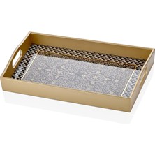 Decorium Asaf 24 Ayar Altın Yaldızlı 31x46 cm Dikdörtgen Cam Tepsi 9-03010019