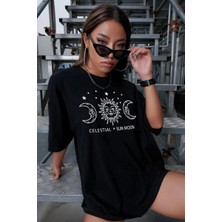 Smg Butik Unisex Baskılı Oversize T-Shirt - Siyah