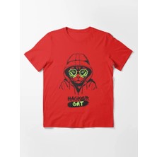 Otuz5 Hacker Cat Baskılı Bisiklet Yaka T-Shirt