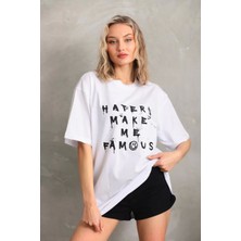 Smg Butik Unisex Baskılı Oversize T-Shirt - Beyaz