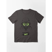 Otuz5 Hacker Cat Baskılı Bisiklet Yaka T-Shirt