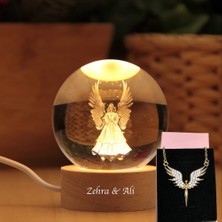 Keyfim Shop Dekoratif Kanatlı Melek  3D Cam Küre ve Melek Kolye Hediyeli