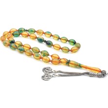 Murty99 Gümüş Püsküllü Arpa Kesim Süzme Mavi Sıkma Kehribar Tesbih