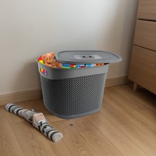 Melkan Home Kapaklı Kare Sepet Depolama Kutusu, Kapaklı Saklama Kutusu 36 Litre Çok Amaçlı Düzenleyici Organizer