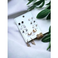 Stainless Steel Altın Renk 9 Çift Küpe Seti