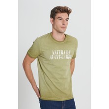Altınyıldız Classics Erkek Haki Standart Fit Normal Kesim %100 Pamuk Baskılı Bisiklet Yaka Tişört