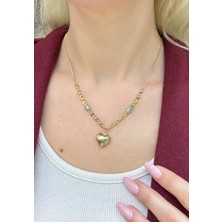 By Milo Jewellery 14 Ayar Altın Tasarım Kalpli Mineli Kolye