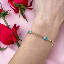 By Milo Jewellery 14 Ayar Altın Çift Taraflı Mineli Yonca Bileklik