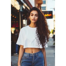 Coredra Oversize Kadın Crop T-Shirt Beyaz