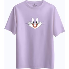 Alex Rosen Oversize Bisiklet Yaka Bugs Bunny Baskılı Kısa Kollu Mor T-Shirt