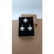 Caca Tasarım Uçak Yaka Rozeti 3 Adet Metal Gümüş Renk Özel Kutulu