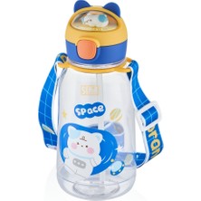 Vagonlife 760ML Sevimli Kedi Figürlü Silikon Pipetli Özel Askılı Polikarbon Çocuk Su Matarası