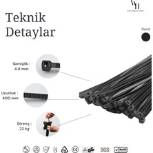 WH White Horizon Trade 4,8 x 400 mm 100 Adet [Kelepçe/Cırt] Plastik Kablo Bağı