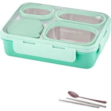 Vagonlife Lunch Box 950 ml Paslanmaz Çelik Tek Kat Dört Bölmeli Çorba Kaseli Metal KAŞIKLI-FFLBOX7099