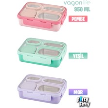 Vagonlife Lunch Box 950 ml Paslanmaz Çelik Tek Kat Dört Bölmeli Çorba Kaseli Metal KAŞIKLI-FFLBOX7099