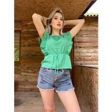 Meissa Fashion Taş Detaylı Yarım Kol Crop