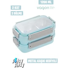 Vagonlife Lunch Box 1200 ml Iki Kat Üç Bölme Paslanmaz Çelik-Metal KAŞIKLI-FFLBOX2215