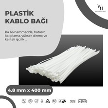 WH White Horizon Trade 4,8 x 400 mm 100 Adet Kelepçe / Cırt Plastik Kablo Bağı