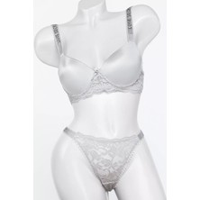 Julude Gri Tılsım Taşlı Dantel Detaylı Dolgulu Sütyen Takım P-00010718