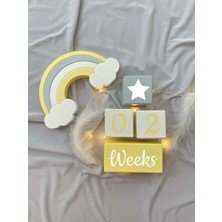 Bianne Atölyesi Sarı-Gri Bebek Anı Küp Seti ve Gökkuşağı Fotoğraf Çekim ve Dekor Için Ingilizce