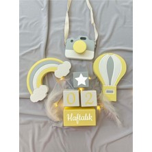 Bianne Atölyesi Sarı-Gri Üç Objeli Bebek Anı Küp Seti Fotoğraf Çekim ve Dekor Için Türkçe