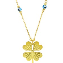 Gümüş Hediye Al Nazar Boncuğu Detaylı Kır Çiçeği Tasarım Gold Renk 925 Ayar Gümüş Kolye