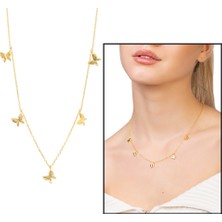 Gümüş Hediye Al Kelebek Detaylı Gold Renk 925 Ayar Gümüş Kadın Şans Kolyesi