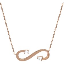 Gümüş Hediye Al Zirkon Taşlı Sonsuzluk Tasarım Rose Renk 925 Ayar Gümüş Kadın Kolye