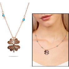 Gümüş Hediye Al Nazar Boncuğu Detaylı Kır Çiçeği Tasarım Rose Renk 925 Ayar Gümüş Kolye