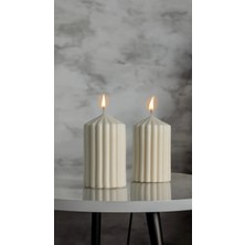 Mumy Desing Ikili Dekoratif Çizgili Silindir Mum Çap 7cm Boy 12CM