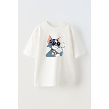 Nmg Tekstil Unisex Beyaz Oversize Pamuk Zengin Tom Baskılı Örme T-Shirt