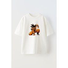 Nmg Tekstil Unisex Beyaz Oversize Pamuk Tekken Karaketer Baskılı Örme T-Shirt