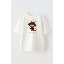 Nmg Tekstil Unisex Beyaz Oversize Pamuk Ill Clawon You Kedi Baskılı Örme T-Shirt