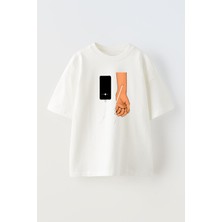 Nmg Tekstil Unisex Beyaz Oversize Pamuk Müziksiz Olmaz Baskılı Örme T-Shirt