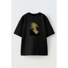 Nmg Tekstil Unisex Siyah Oversize Pamuk Yeşil Saçlı Kız Baskılı Örme T-Shirt