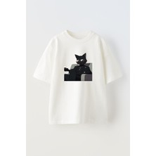 Nmg Tekstil Unisex Beyaz Oversize Pamuk Alfakedi Baskılı Örme T-Shirt