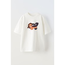 Nmg Tekstil Unisex Beyaz Oversize Pamuk Çocuk Maymun Kavga Baskılı Örme T-Shirt