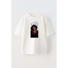 Nmg Tekstil Unisex Beyaz Oversize Pamuk Uykucu Anime Baskılı Örme T-Shirt