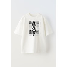 Nmg Tekstil Unisex Beyaz Oversize Pamuk Mooncle Baskılı Örme T-Shirt