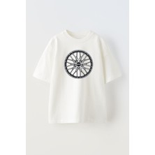 Nmg Tekstil Unisex Beyaz Oversize Pamuk Jant Baskılı Örme T-Shirt