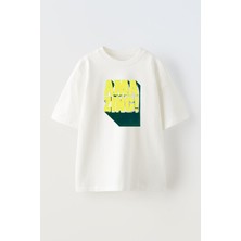 Nmg Tekstil Unisex Beyaz Oversize Pamuk Amazing Baskılı Örme T-Shirt