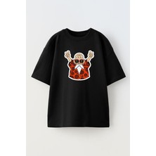 Nmg Tekstil Unisex Siyah Oversize Pamuk Kel Bıyıklı Yaşlı Baskılı Örme T-Shirt