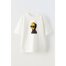 Nmg Tekstil Unisex Beyaz Oversize Pamuk Siyah Kapşunlu Çocuk Sipson Baskılı Örme T-Shirt