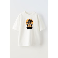 Nmg Tekstil Unisex Beyaz Oversize Pamuk Hally Hallowen Cadı Baskılı Örme T-Shirt