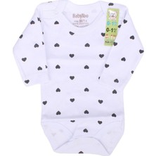 by BebekOdam Kız Bebek Beyaz Siyah Kalp Baskılı Uzun Kol Çıtçıtlı Body Zıbın
